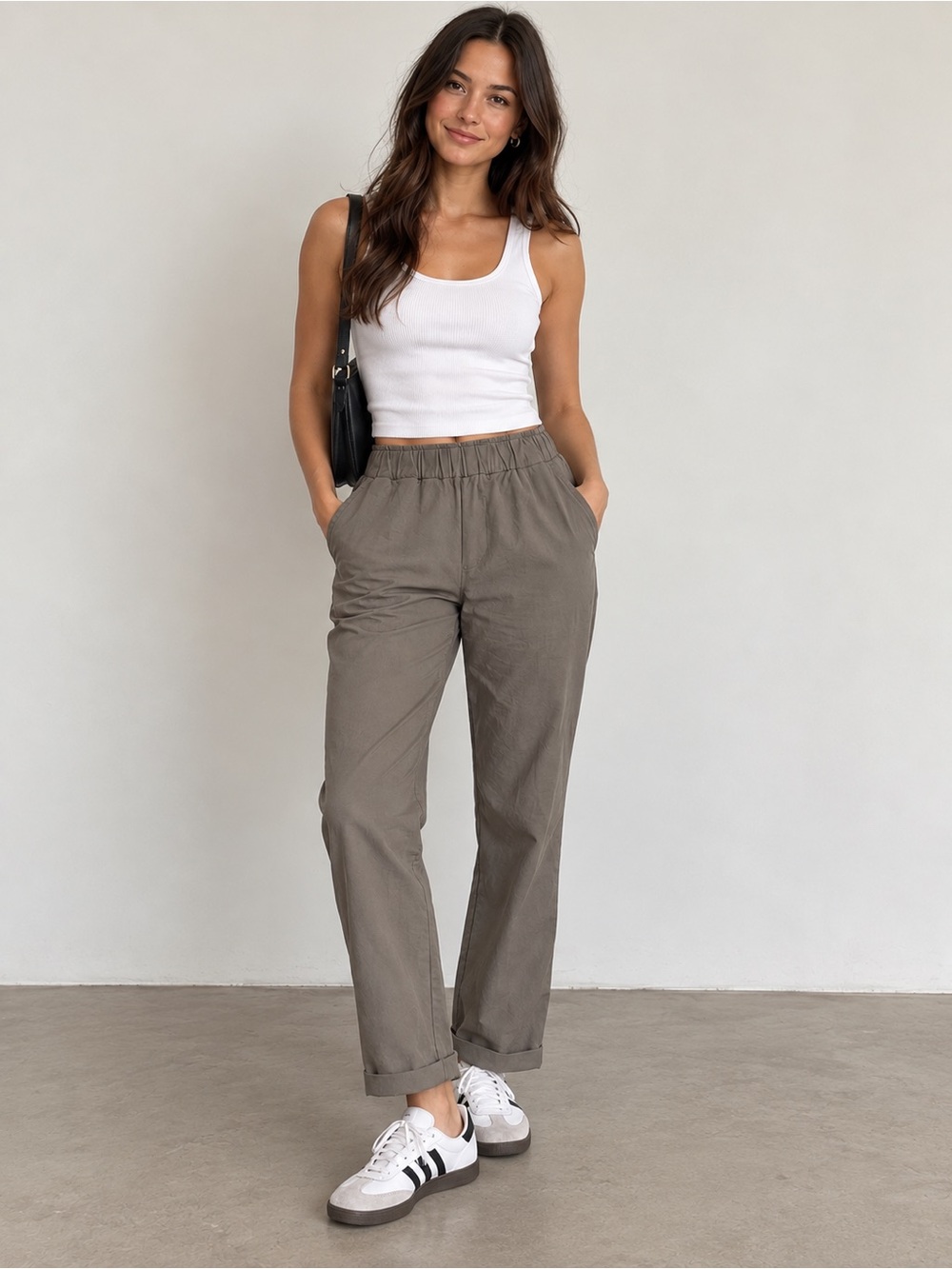 Lis Lareida Women’s Gray Pull-On Pants Size 38 Cotton Blend Tapered Ankle
